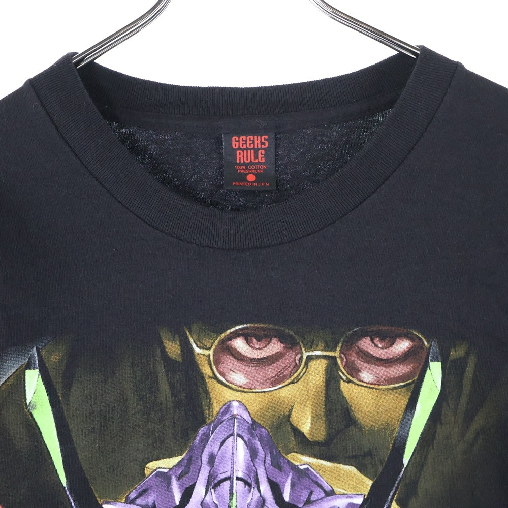 GEEKSRULE(ギークスルール) EVANGELION エヴァンゲリオン 碇シンジ 綾波レイ 式波アスカラングレー 碇ゲンドウ フロントプリント Tシャツ 半袖カットソー ブラック