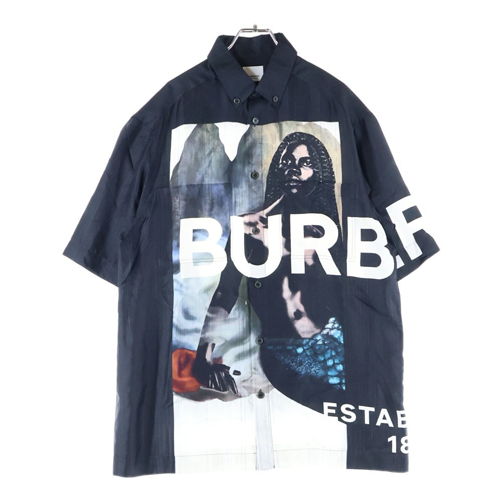 BURBERRY LONDON(バーバリーロンドン) 21SS ショートスリーブ マーメイドプリント シルクツイル半袖シャツ ブラック 4567606