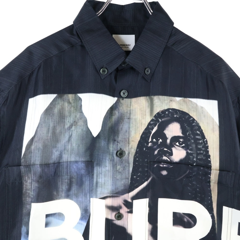 BURBERRY LONDON(バーバリーロンドン) 21SS ショートスリーブ マーメイドプリント シルクツイル半袖シャツ ブラック 4567606