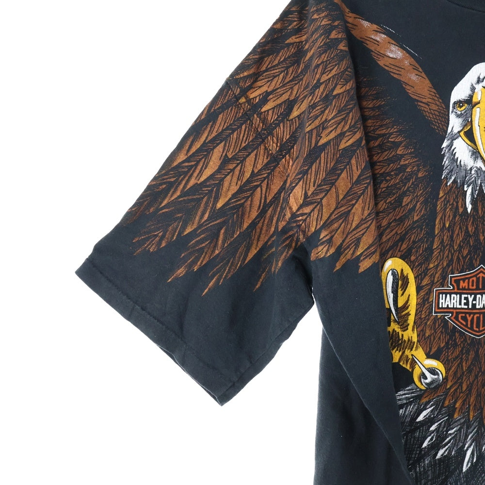 HARLEY DAVIDSON(ハーレーダビッドソン) 90s VINTAGE BARNETT EL PASO TEXAS LESA BLECHLE 1993 鷲 ワシ 両面プリント 半袖Tシャツ カットソー ブラック