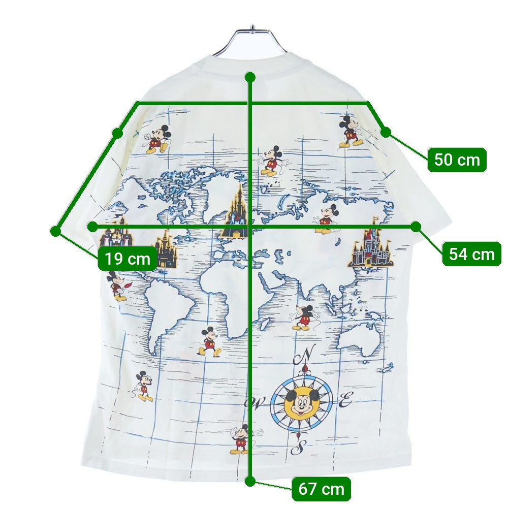 VINTAGE(ヴィンテージ) 90s DISNEY MICKEY ディズニー ミッキー 世界地図 半袖Tシャツ カットソー ホワイト