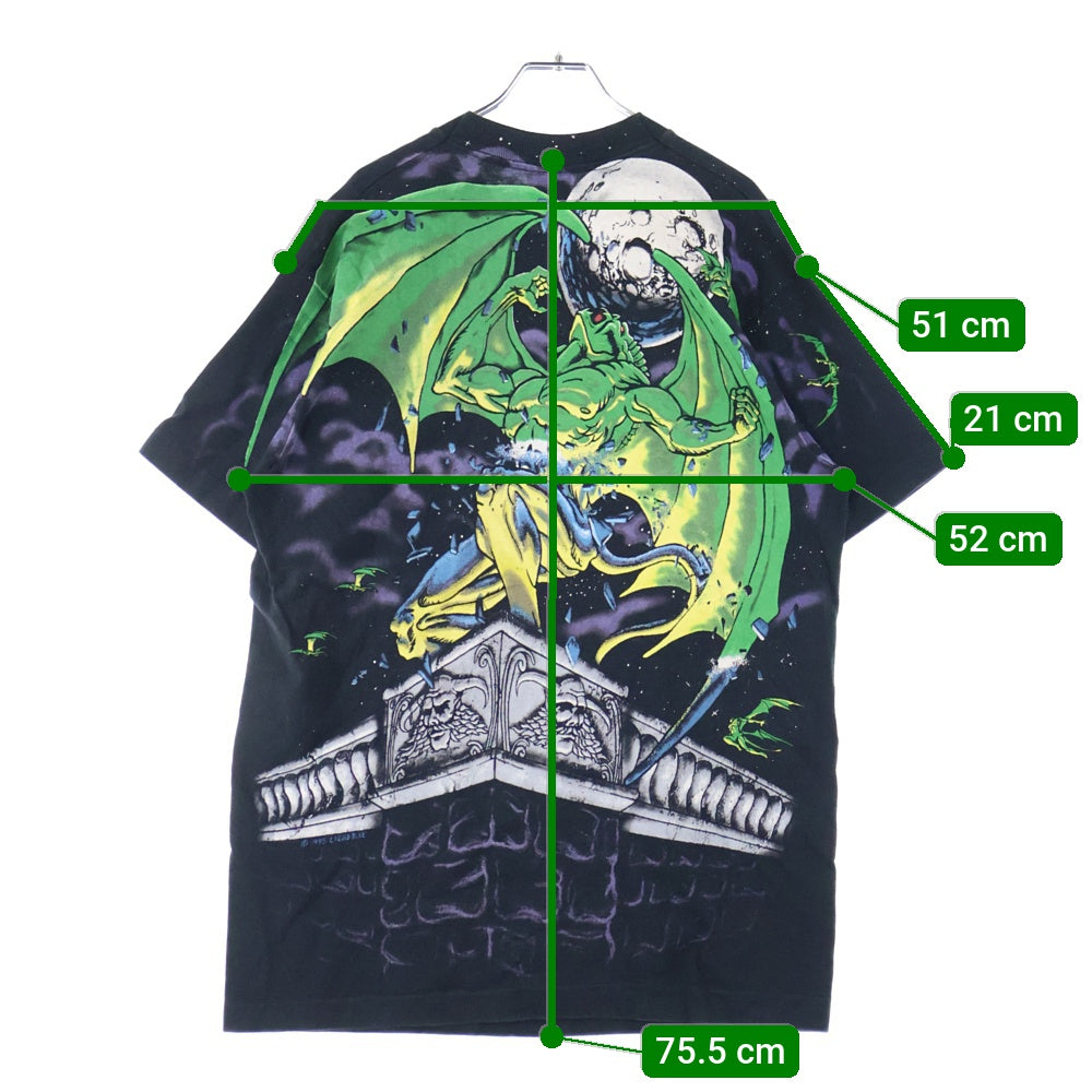 VINTAGE(ヴィンテージ) 90s GARGOYLE DRAGON LIQUID BLUE ガーゴイル ドラゴン リキッドブルー 半袖Tシャツ カットソー ブラック