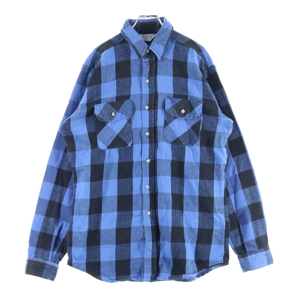 VINTAGE(ヴィンテージ) 80s FIVE BROTHERS ファイブブラザーズ ブロック チェック 長袖 シャツ ブルー