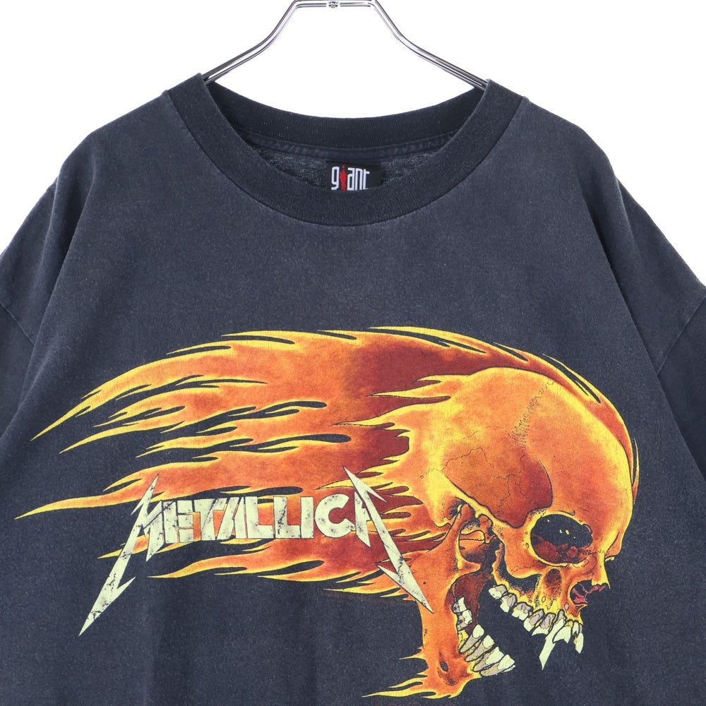 VINTAGE(ヴィンテージ) 90s VINTAGE METALLICA PUSHEAD BAND FLAME SKULL メタリカ パスヘッド フレイムスカルプリント半袖Tシャツ カットソー ブラック