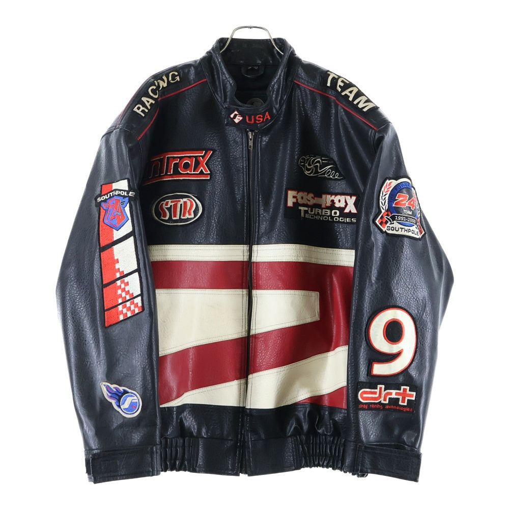 SOUTH POLE(サウスポール) RACING WAPPEN LEATHER JACKET ワッペン レザー ジャケット 不死 ブラック/ホワイト/レッド