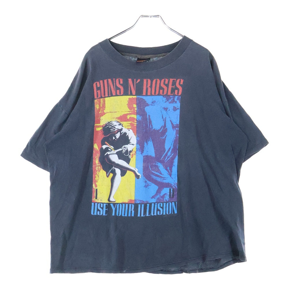 VINTAGE(ヴィンテージ) 90s GUNS N ROSES USE YOUR ILUSION ガンズアンドローゼズ 両面プリント 半袖Tシャツ カットソー ブラック