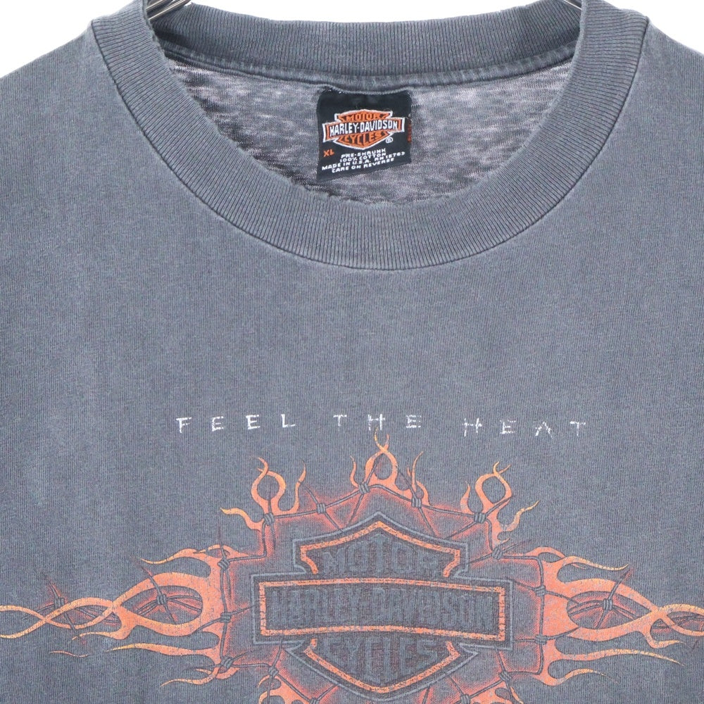 VINTAGE(ヴィンテージ) 00s HARLEY DAVIDSON FEEL THE HEAT PETERSON'S FLORIDA ハーレーダビッドソン 両面プリント Tシャツ 半袖カットソー ブラック