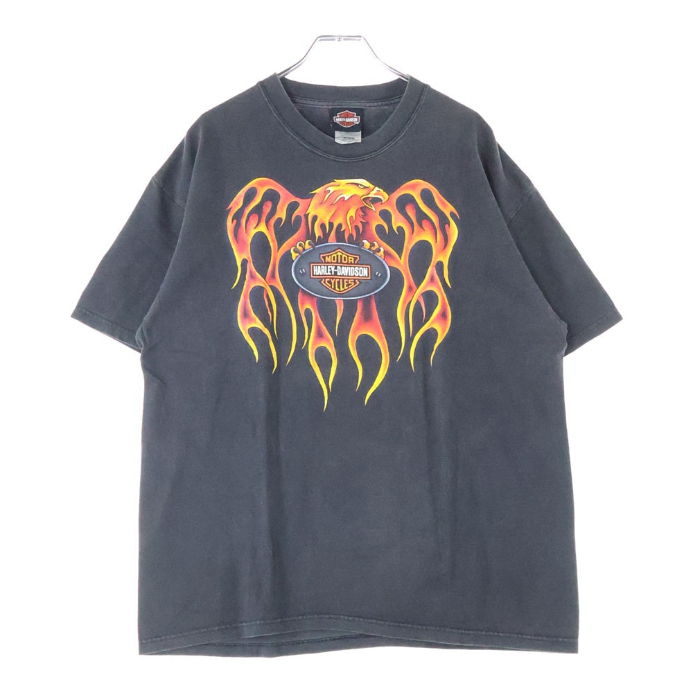 VINTAGE(ヴィンテージ) 00s HARLEY DAVIDSON REPUBLIC HOUSTON TEXAS ハーレーダビッドソン ファイヤー イーグル 両面プリント Tシャツ 半袖カットソー ブラック
