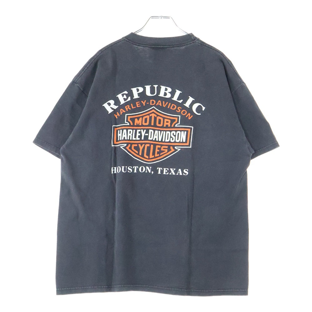 VINTAGE(ヴィンテージ) 00s HARLEY DAVIDSON REPUBLIC HOUSTON TEXAS ハーレーダビッドソン ファイヤー イーグル 両面プリント Tシャツ 半袖カットソー ブラック