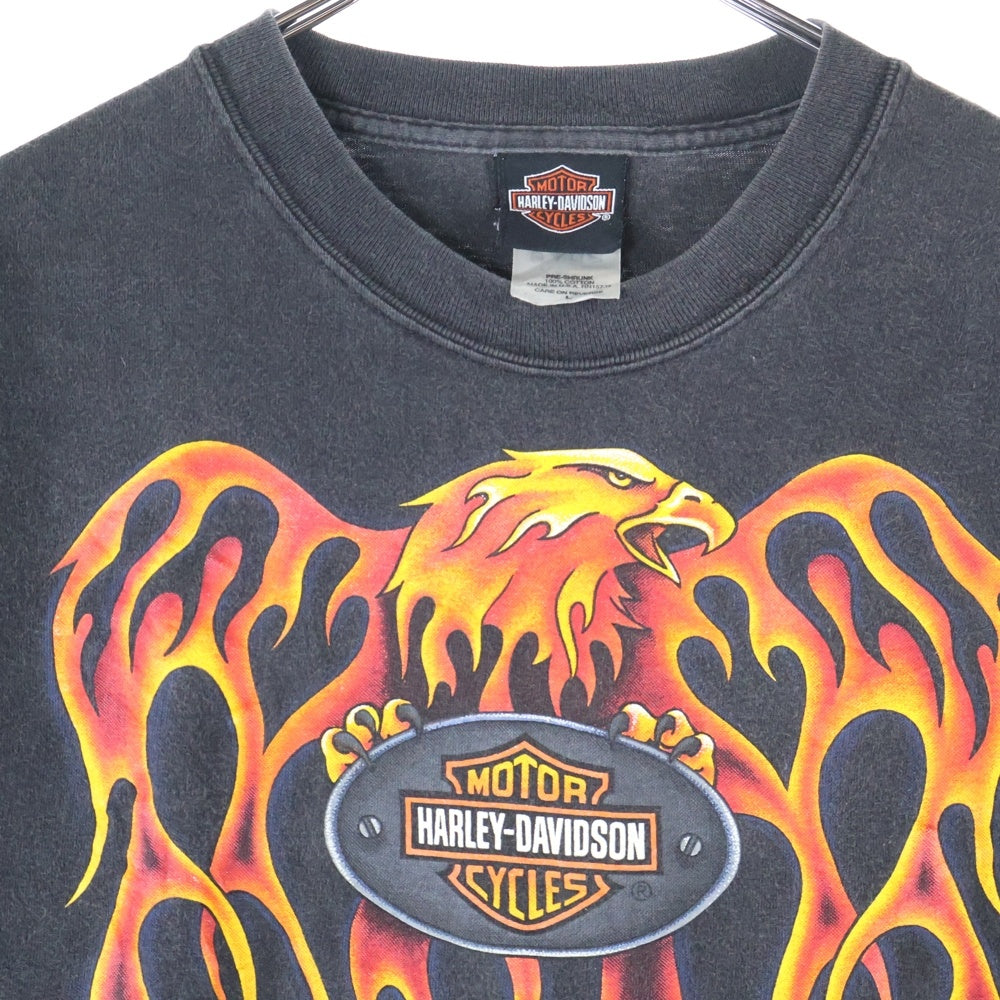 VINTAGE(ヴィンテージ) 00s HARLEY DAVIDSON REPUBLIC HOUSTON TEXAS ハーレーダビッドソン ファイヤー イーグル 両面プリント Tシャツ 半袖カットソー ブラック