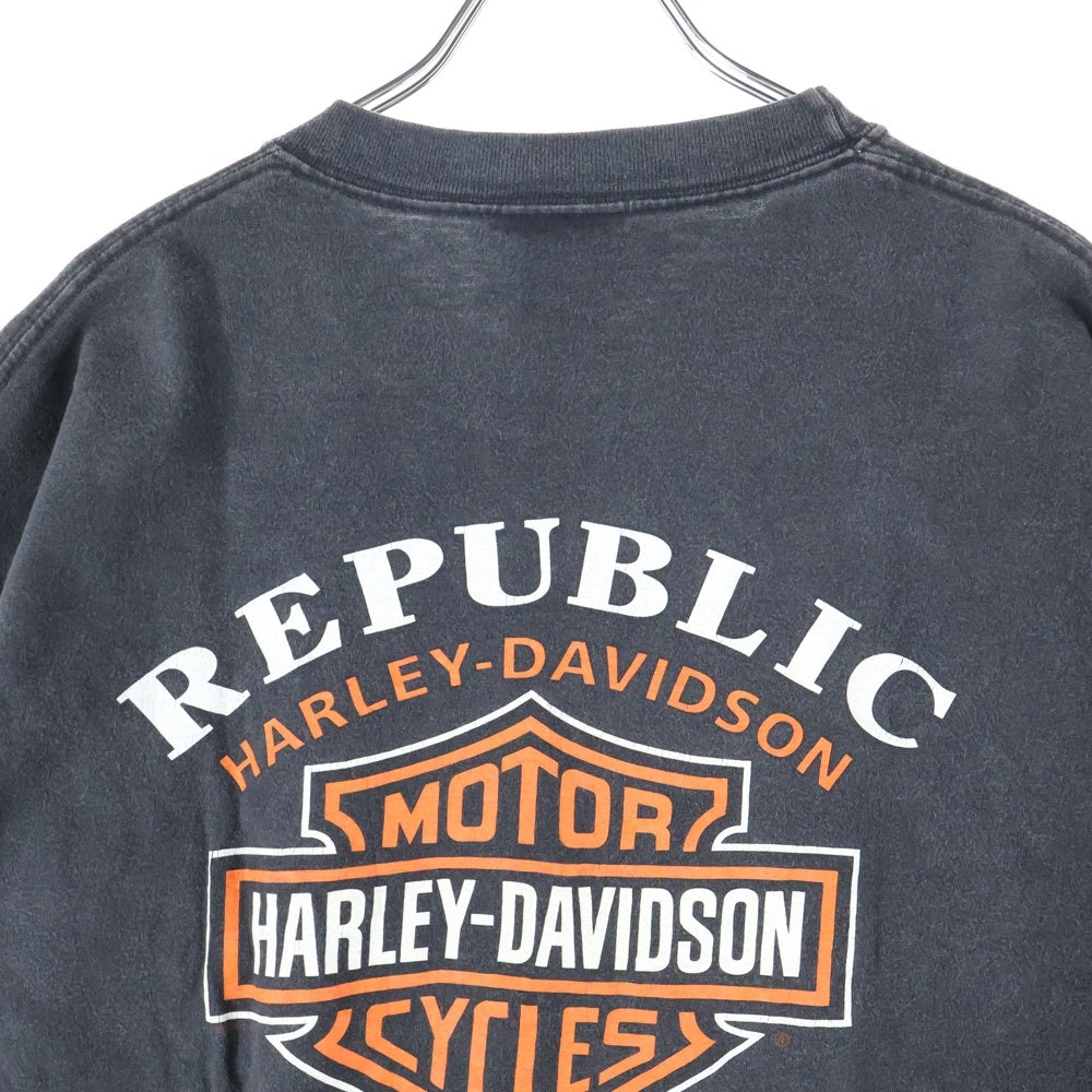 VINTAGE(ヴィンテージ) 00s HARLEY DAVIDSON REPUBLIC HOUSTON TEXAS ハーレーダビッドソン ファイヤー イーグル 両面プリント Tシャツ 半袖カットソー ブラック