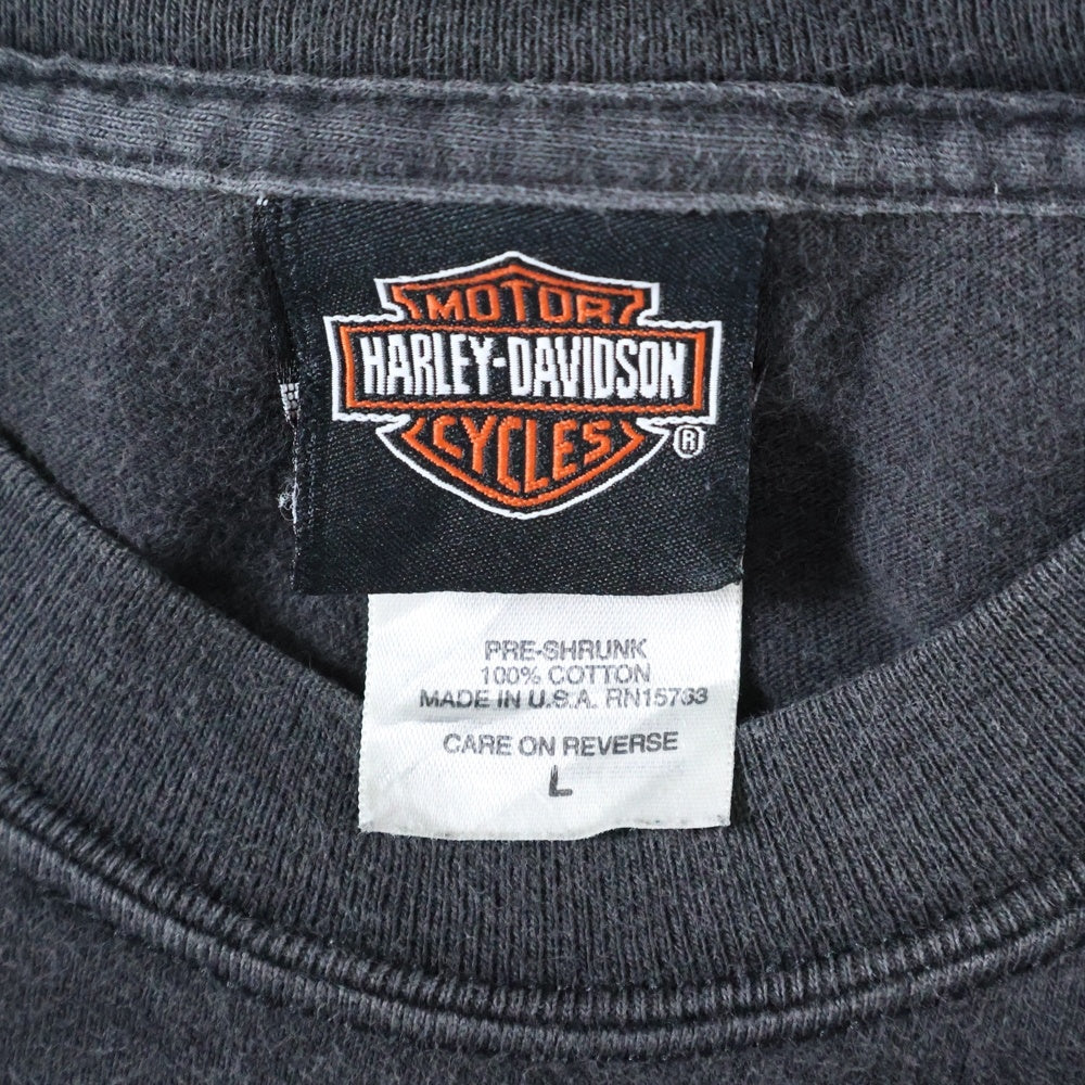 VINTAGE(ヴィンテージ) 00s HARLEY DAVIDSON REPUBLIC HOUSTON TEXAS ハーレーダビッドソン ファイヤー イーグル 両面プリント Tシャツ 半袖カットソー ブラック