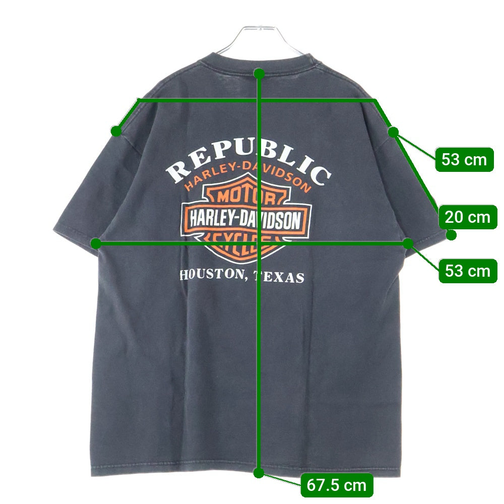 VINTAGE(ヴィンテージ) 00s HARLEY DAVIDSON REPUBLIC HOUSTON TEXAS ハーレーダビッドソン ファイヤー イーグル 両面プリント Tシャツ 半袖カットソー ブラック