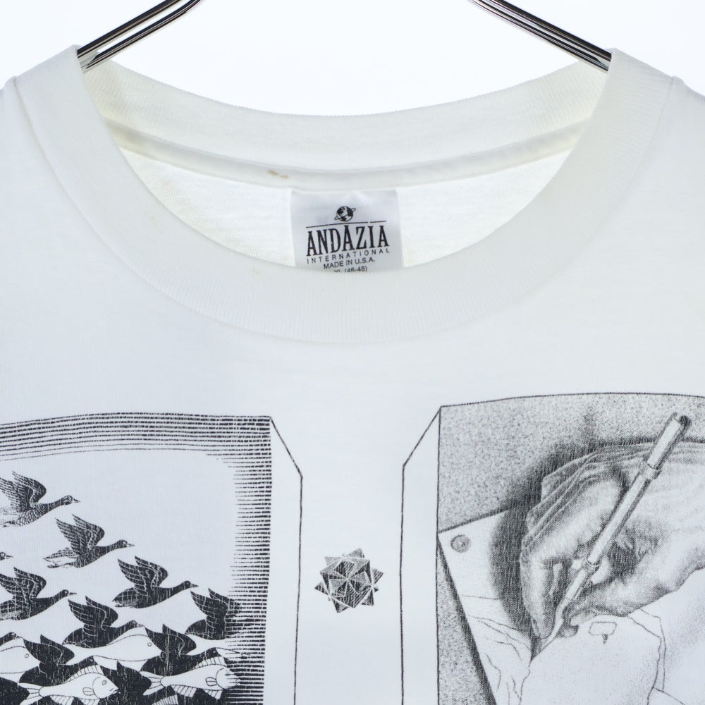 VINTAGE(ヴィンテージ) 90s M.C ESCHER エッシャー 両面プリント Tシャツ 半袖カットソーホワイト