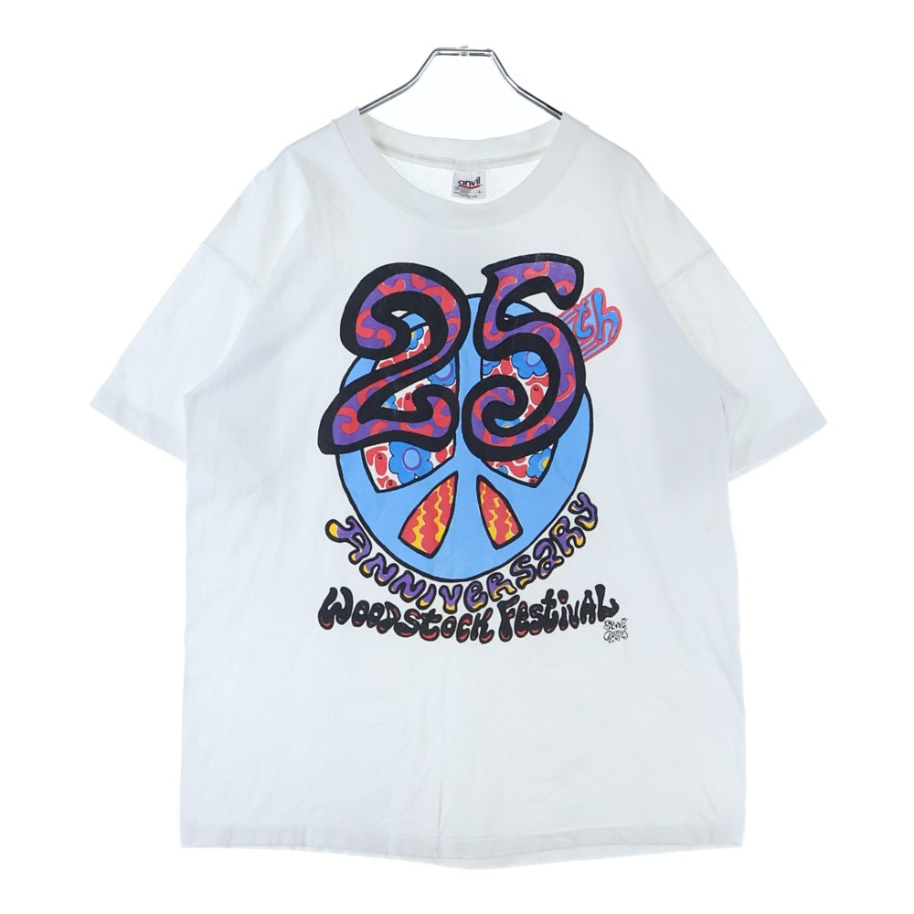 VINTAGE(ヴィンテージ) 90s STREET CLOTHES 25th ANNIVERSARY WOODSTOCK FESTIVAL 1994 ウッドストック フロントプリント 半袖Tシャツ カットソー ホワイト