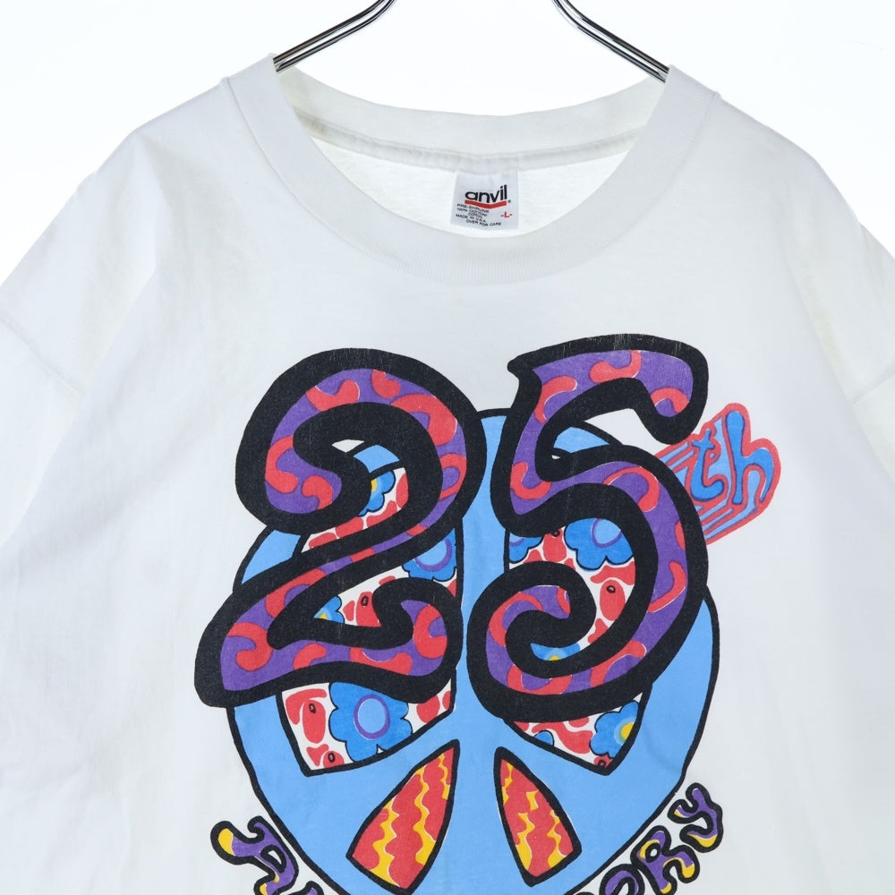 VINTAGE(ヴィンテージ) 90s STREET CLOTHES 25th ANNIVERSARY WOODSTOCK FESTIVAL 1994 ウッドストック フロントプリント 半袖Tシャツ カットソー ホワイト