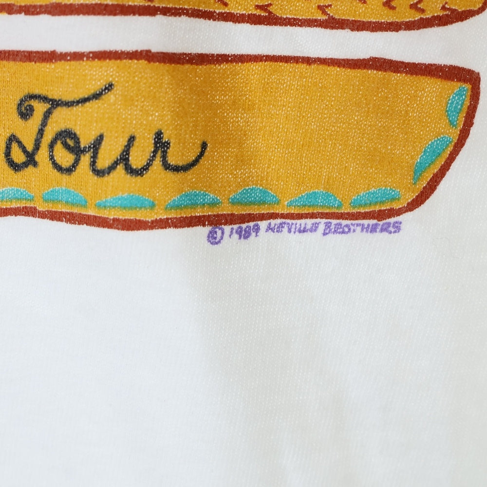 VINTAGE(ヴィンテージ) 80s NEVILLE BROTHERS YELLOW MOON WORLD TOUR 1989 ネビルブラザーズ ワールドツアー 半袖Tシャツ カットソーホワイト