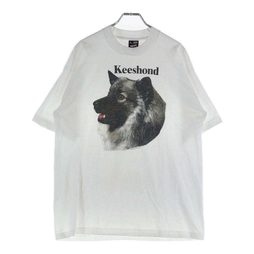 VINTAGE(ヴィンテージ) 90s KEESHOND DOG キースホンド 犬 半袖Tシャツ カットソー ホワイト