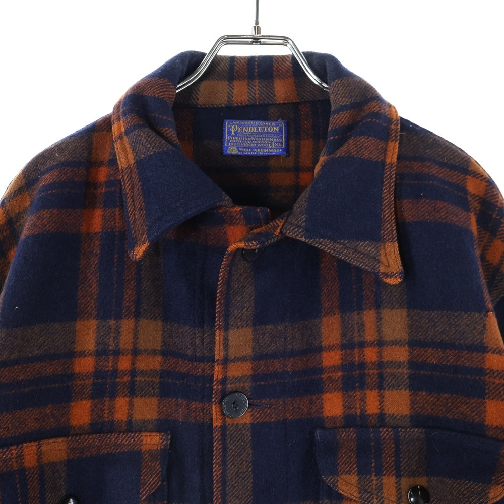 PENDLETON(ペンドルトン) 70S VINTAGE WOOL CHECK CRUISER JACKET ウール チェック クルーザージャケット オレンジ/ネイビー