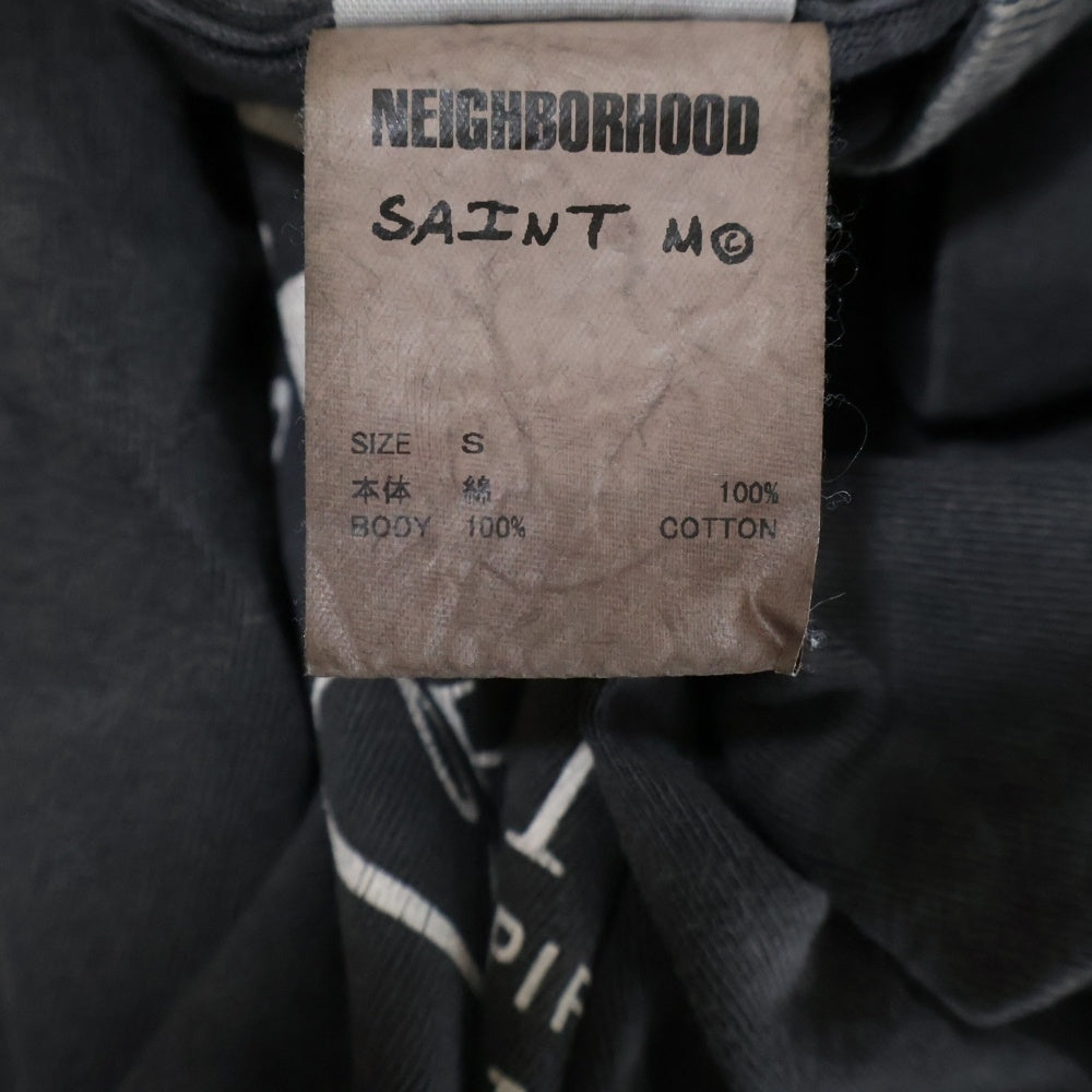 SAINT MICHAEL(セントマイケル) 25SS ×ネイバーフッド フィアレス ヴィンテージ加工 両面プリントTシャツ 半袖クルーネック ブラック SM-HR8-0000-C70