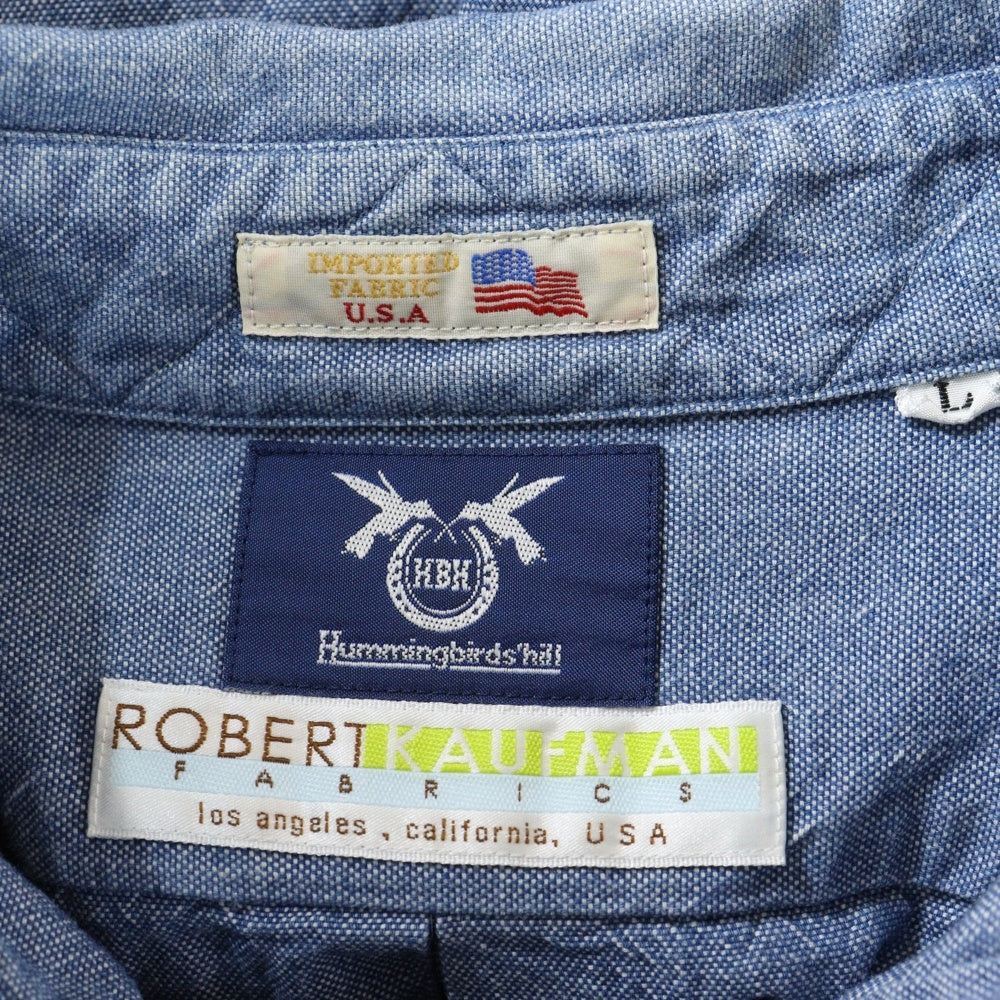 NO BRAND(ノーブランド) Hummingbirds Hill ROBERT KAUFMAN ハミングバーズヒル ロバートカフマン 長袖ボタンシャツ ブルー