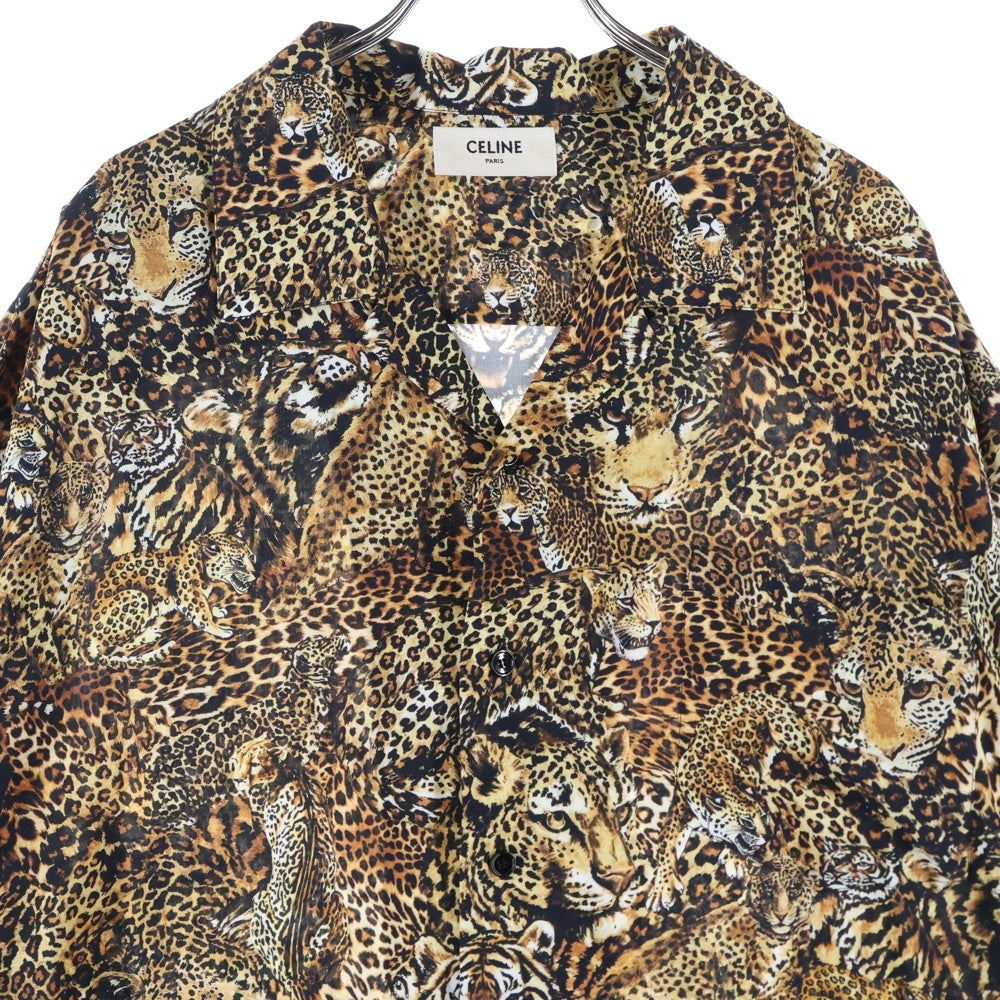CELINE(セリーヌ) 22SS レオパード オープンカラー 半袖 総柄 シャツ ブラウン 2C517251S