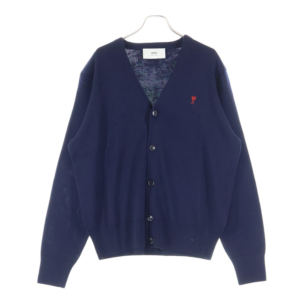 AMI Alexandre Mattiussi(アミアレクサンドルマテュッシ) 25AW KNIT CARDIGAN HKC361.001 ロゴ刺繍 ニットカーディガン ネイビー