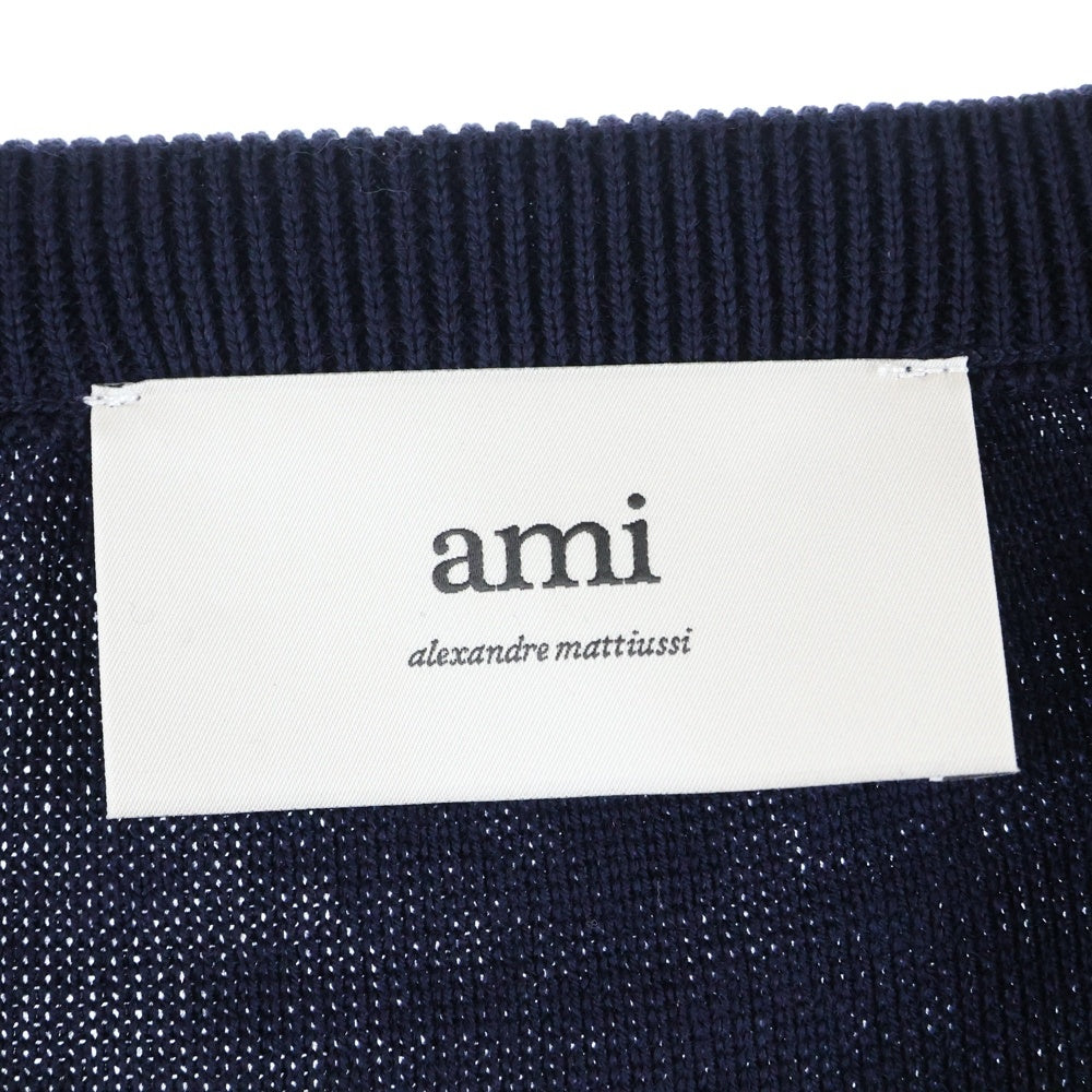 AMI Alexandre Mattiussi(アミアレクサンドルマテュッシ) 25AW KNIT CARDIGAN HKC361.001 ロゴ刺繍 ニットカーディガン ネイビー