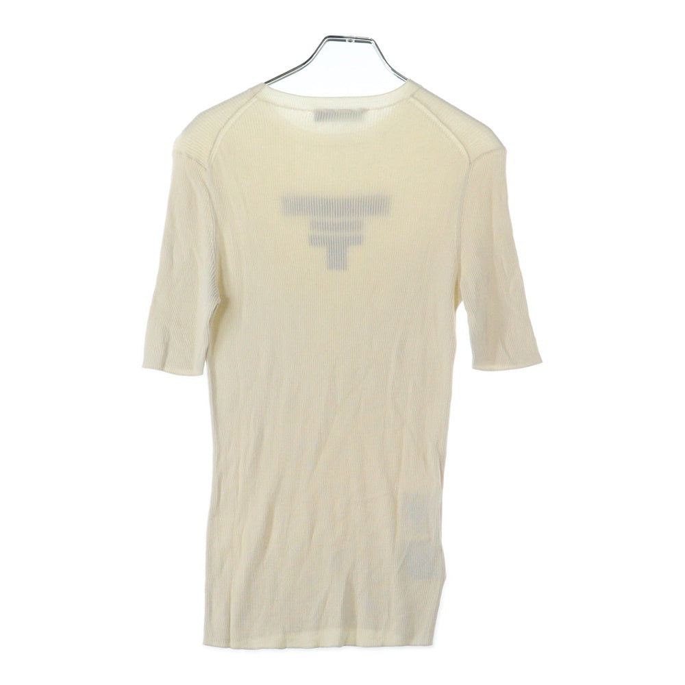 PRADA(プラダ) ロゴ入り シルク クルーネック半袖ニット セーター レディース アイボリー P24T1F S222 11MY