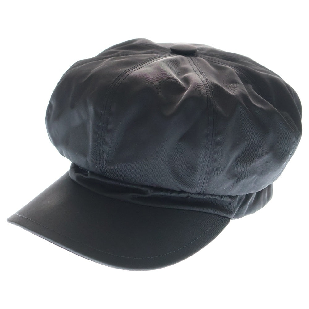 PRADA(プラダ) Re Nylon 三角ロゴプレートレザーキャスケットキャップ 帽子 ブラック 1HC551