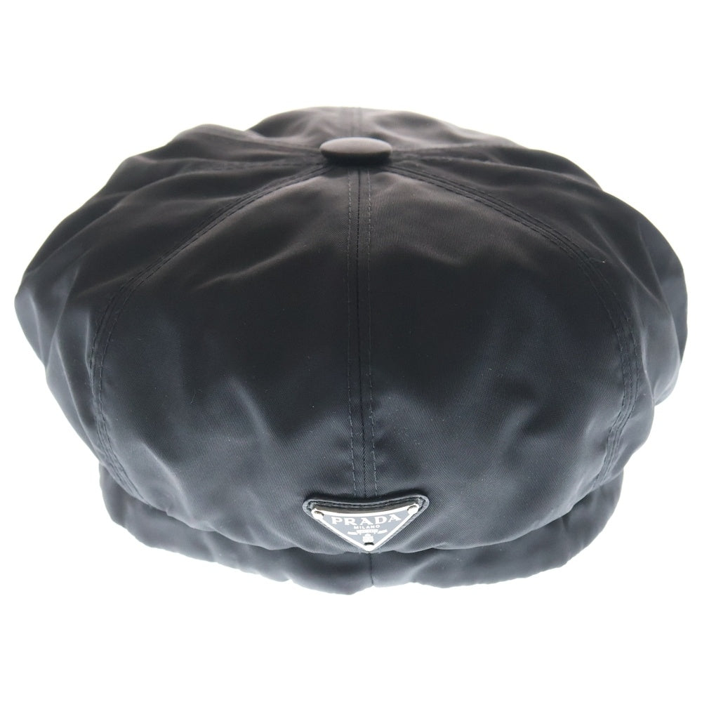 PRADA(プラダ) Re Nylon 三角ロゴプレートレザーキャスケットキャップ 帽子 ブラック 1HC551