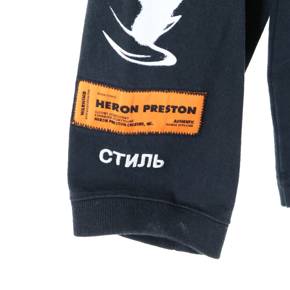 HERON PRESTON(ヘロンプレストン) HP Brush Long-Sleeve Turtleneck T-shirt HMAB017F21JER001 袖プリント タートルネック 長袖カットソー ブラック
