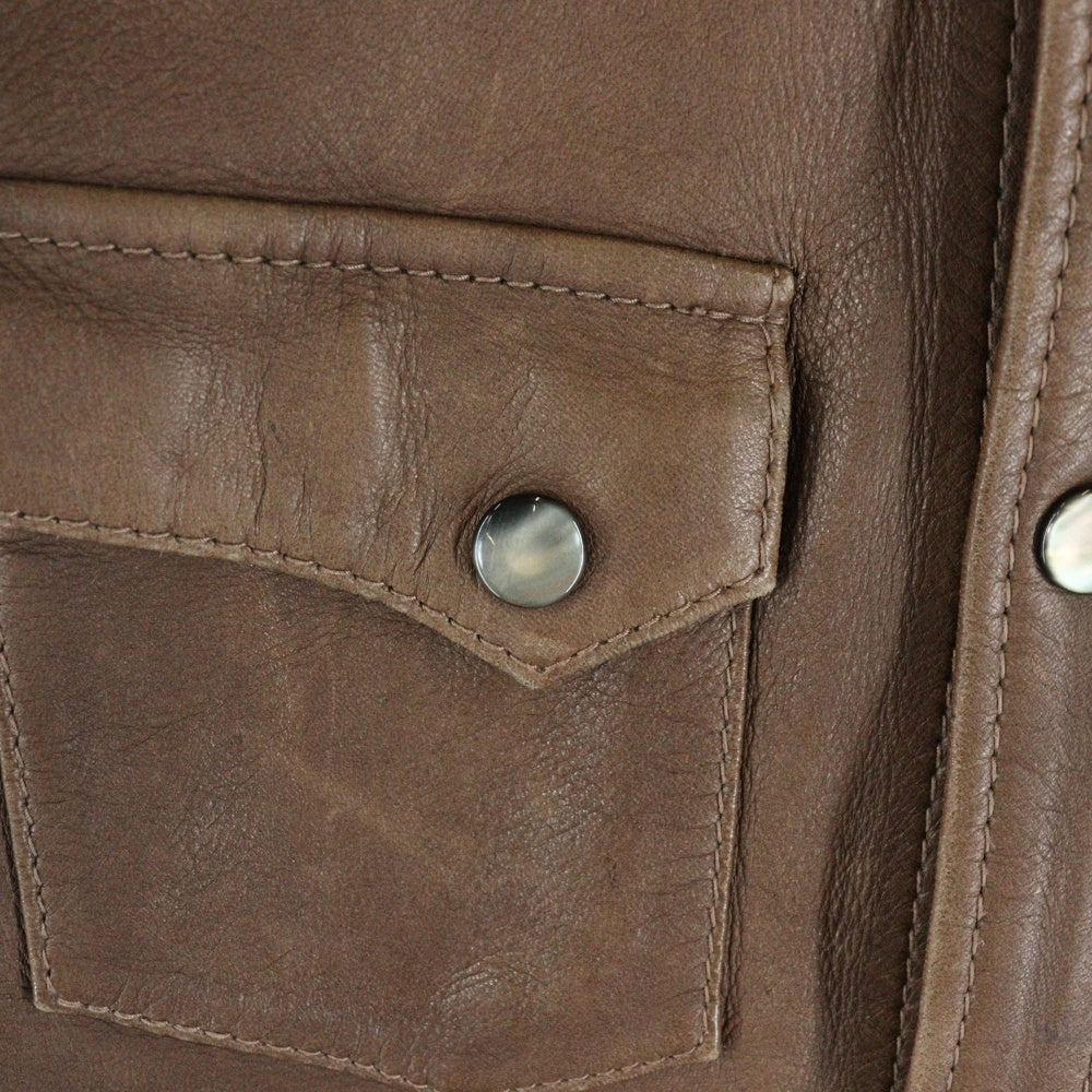 THE FLAT HEAD(フラットヘッド) DEER SKIN WESTERN L/S SHIRT レザー ウエスタン 長袖シャツ 鹿革 ブラウン