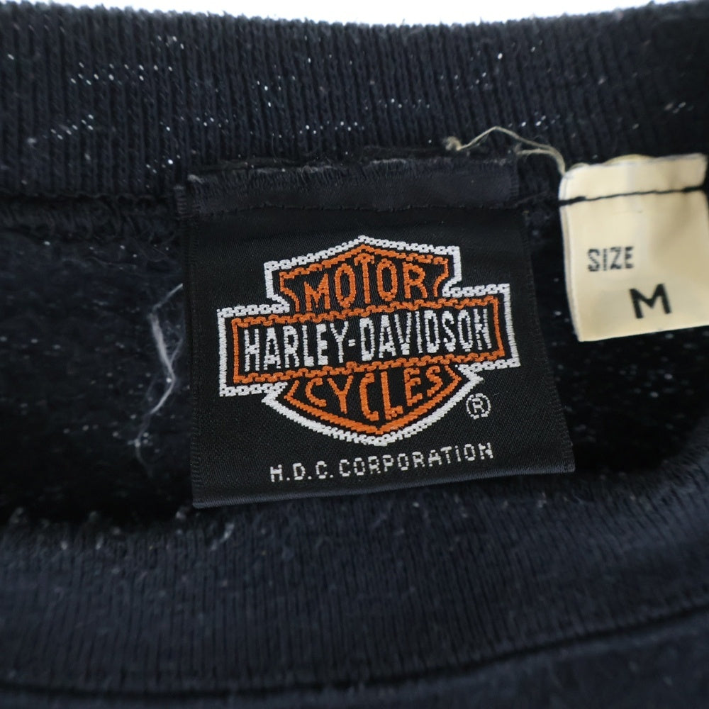 HARLEY DAVIDSON(ハーレーダビッドソン) 90s FLAMES CREWNECK SWEAT 袖フレイム クルーネックスウェット 長袖トレーナー ブラック 21761