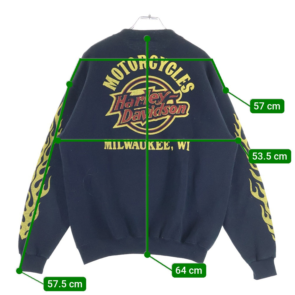 HARLEY DAVIDSON(ハーレーダビッドソン) 90s FLAMES CREWNECK SWEAT 袖フレイム クルーネックスウェット 長袖トレーナー ブラック 21761
