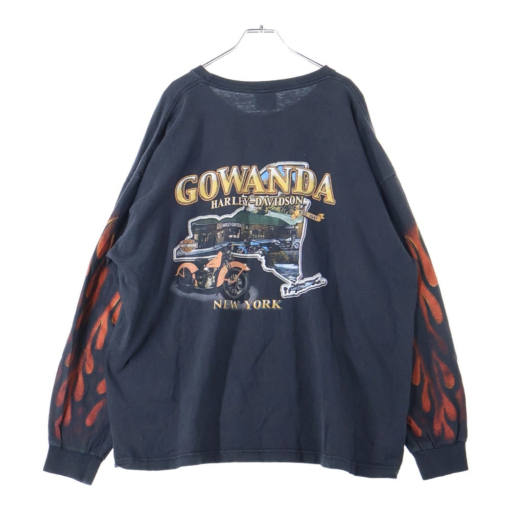 HARLEY DAVIDSON(ハーレーダビッドソン) 00s Bar&Shield Inferno Flames L/S Tee バーアンドシールド インフェルノフレイムス 袖ファイヤー ロングスリーブ 長袖Tシャツ ブラック