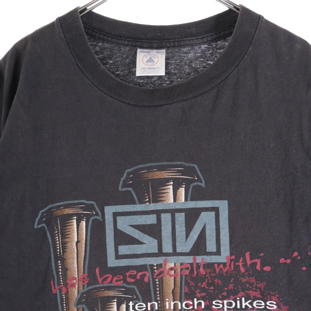 VINTAGE(ヴィンテージ) 90s NINE INCH NAILS TENINCHSPIKES TEE DELTAボディ ナインインチネイルズ 両面プリント 半袖Tシャツ ブラック
