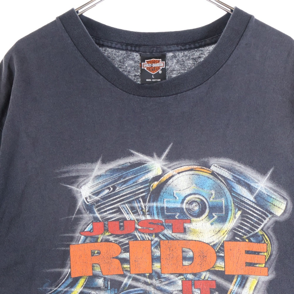 HARLEY DAVIDSON(ハーレーダビッドソン) 90s VINTAGE JUST RIDE IT TWIN ENGINE TEE エンジンプリント 1995 半袖Tシャツ ブラック