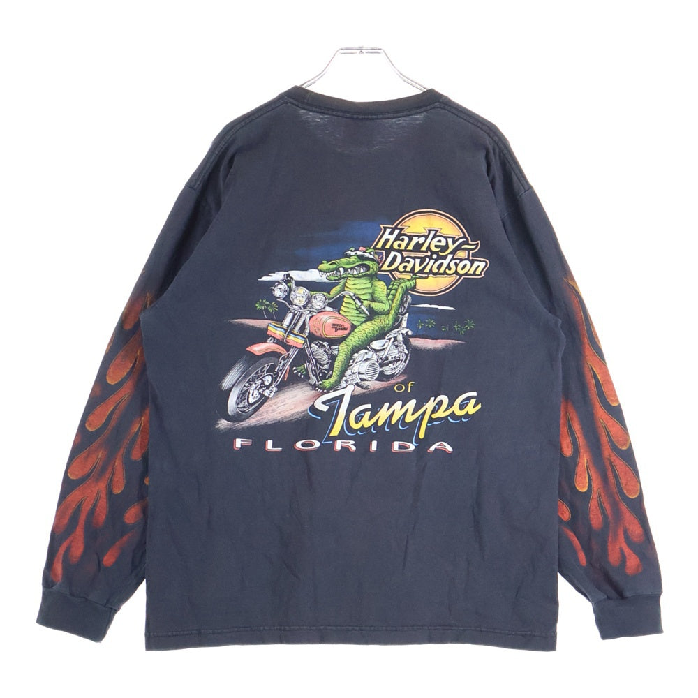 HARLEY DAVIDSON(ハーレーダビッドソン) 00s VINTAGE INFERNO FLAMES L/S TEE 2006 ヴィンテージ インフェルノフレイムス 袖ファイヤー 長袖Tシャツ クルーネック ブラック
