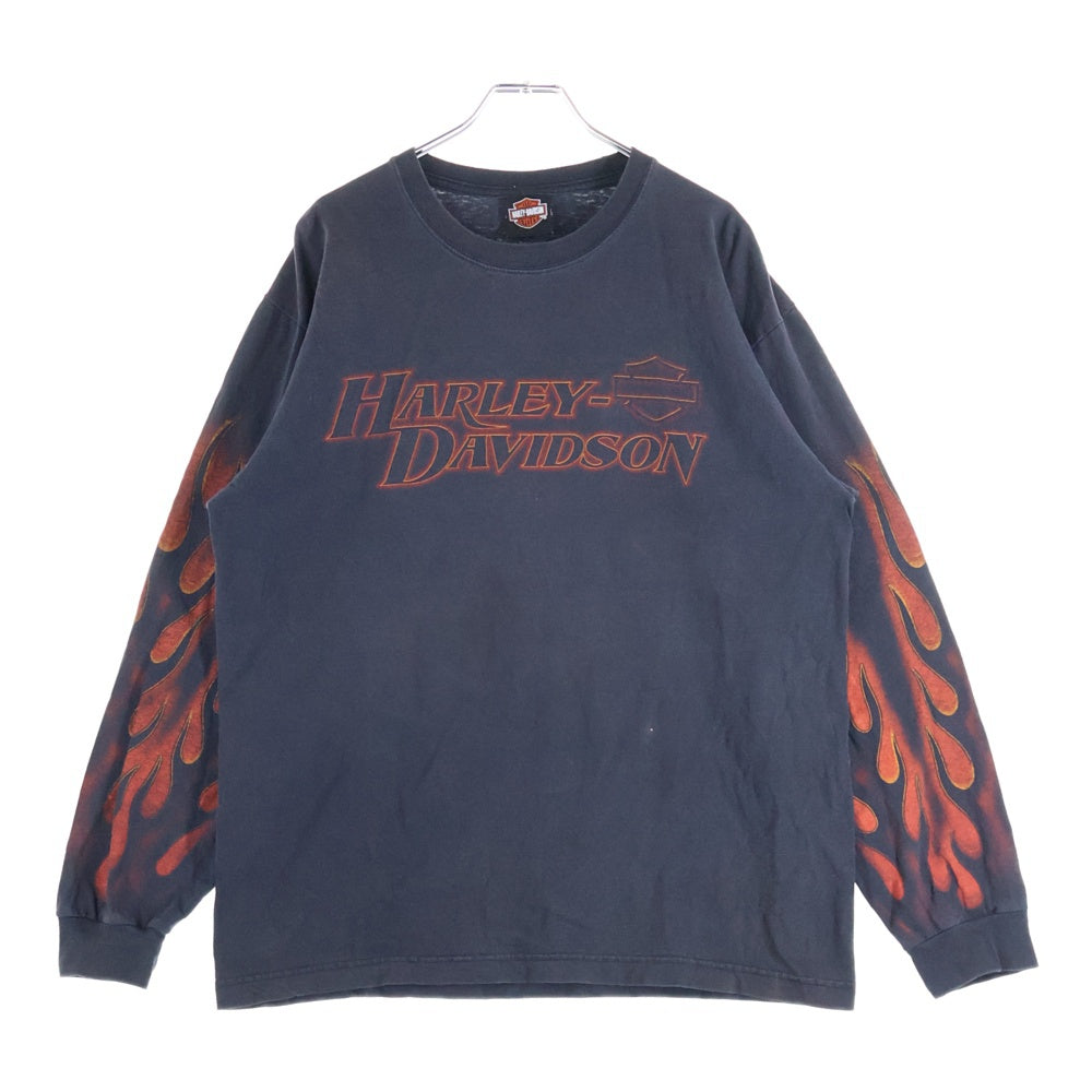 HARLEY DAVIDSON(ハーレーダビッドソン) 00s VINTAGE INFERNO FLAMES L/S TEE 2006 ヴィンテージ インフェルノフレイムス 袖ファイヤー 長袖Tシャツ クルーネック ブラック