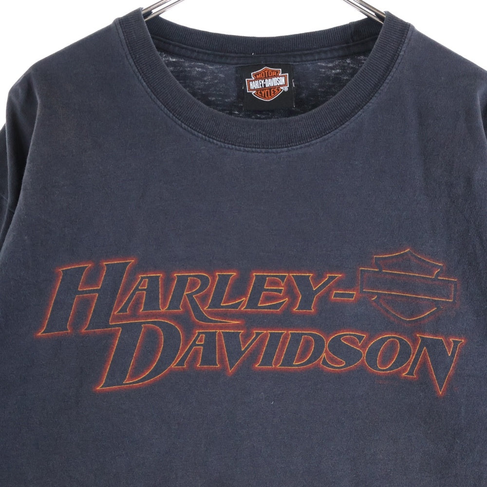 HARLEY DAVIDSON(ハーレーダビッドソン) 00s VINTAGE INFERNO FLAMES L/S TEE 2006 ヴィンテージ インフェルノフレイムス 袖ファイヤー 長袖Tシャツ クルーネック ブラック