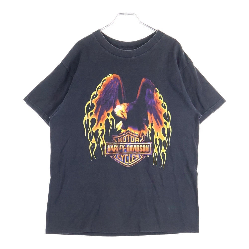 HARLEY DAVIDSON(ハーレーダビッドソン) 00s VINTAGE EAGLE FLAMES BAR&SHIELD TEE イーグルフレイムス ファイヤー バーアンドシールド プリント 2000 半袖Tシャツ ブラック