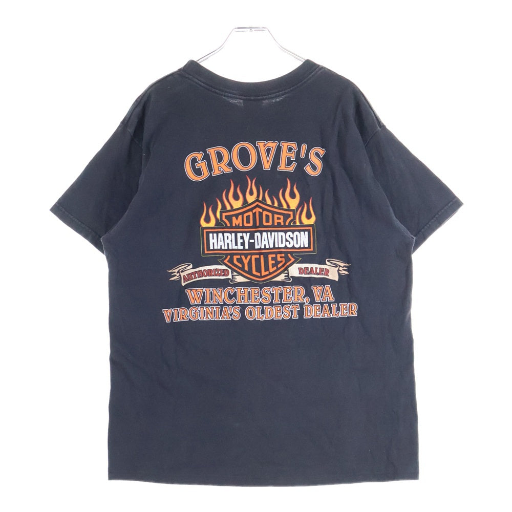 HARLEY DAVIDSON(ハーレーダビッドソン) 00s VINTAGE EAGLE FLAMES BAR&SHIELD TEE イーグルフレイムス ファイヤー バーアンドシールド プリント 2000 半袖Tシャツ ブラック