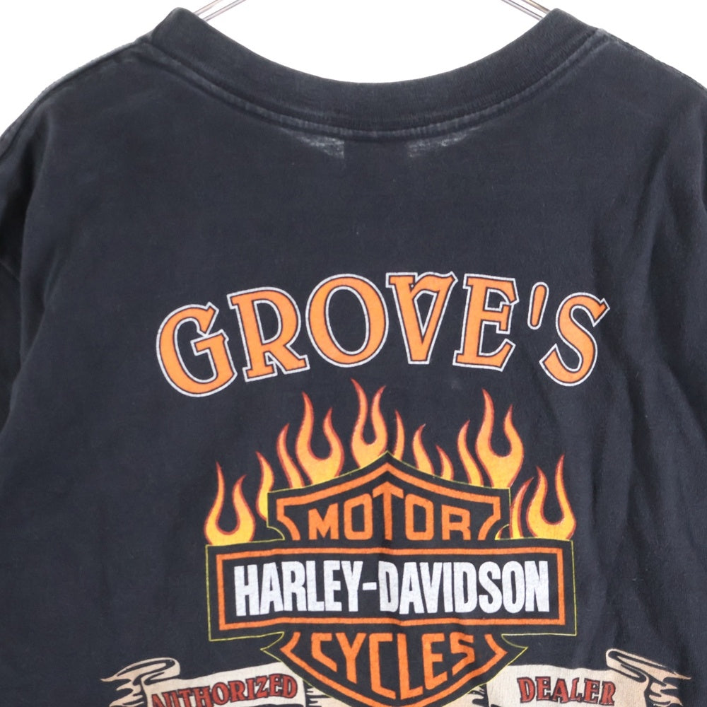 HARLEY DAVIDSON(ハーレーダビッドソン) 00s VINTAGE EAGLE FLAMES BAR&SHIELD TEE イーグルフレイムス ファイヤー バーアンドシールド プリント 2000 半袖Tシャツ ブラック