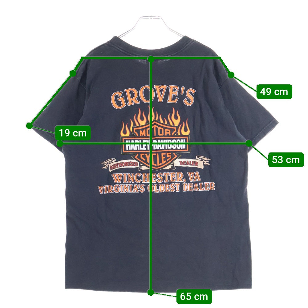 HARLEY DAVIDSON(ハーレーダビッドソン) 00s VINTAGE EAGLE FLAMES BAR&SHIELD TEE イーグルフレイムス ファイヤー バーアンドシールド プリント 2000 半袖Tシャツ ブラック