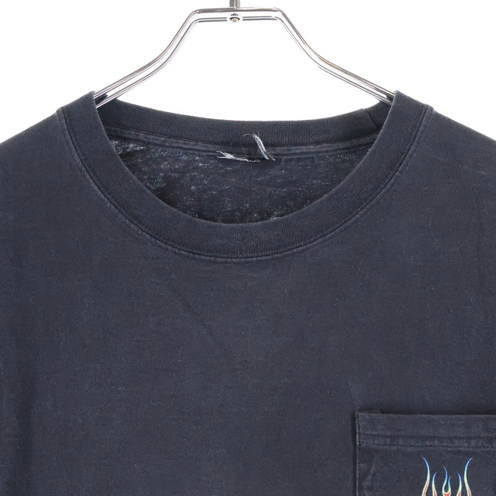 HARLEY DAVIDSON(ハーレーダビッドソン) 10s FLAMES POCKET BAR&SHIELD L/S TEE 袖フレイムス ファイヤー バーアンドシールド プリント 2016 胸ポケット長袖Tシャツ ブラック