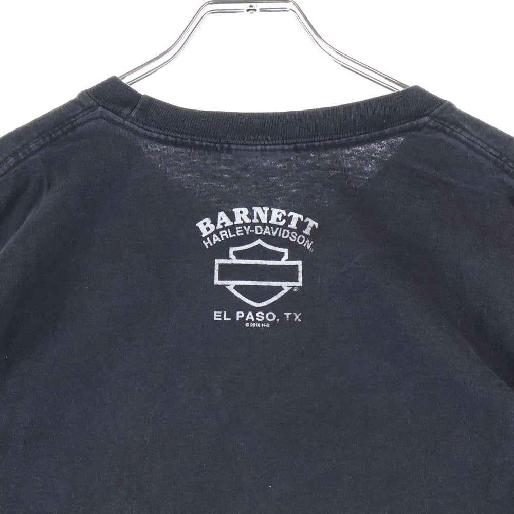 HARLEY DAVIDSON(ハーレーダビッドソン) 10s FLAMES POCKET BAR&SHIELD L/S TEE 袖フレイムス ファイヤー バーアンドシールド プリント 2016 胸ポケット長袖Tシャツ ブラック