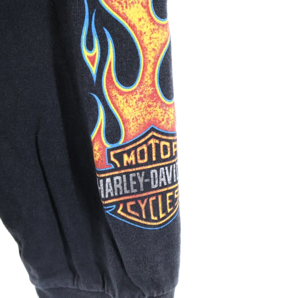 HARLEY DAVIDSON(ハーレーダビッドソン) 10s FLAMES POCKET BAR&SHIELD L/S TEE 袖フレイムス ファイヤー バーアンドシールド プリント 2016 胸ポケット長袖Tシャツ ブラック