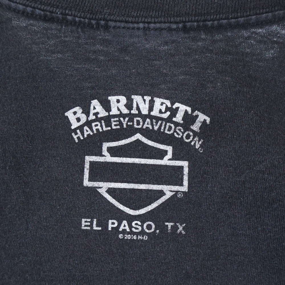 HARLEY DAVIDSON(ハーレーダビッドソン) 10s FLAMES POCKET BAR&SHIELD L/S TEE 袖フレイムス ファイヤー バーアンドシールド プリント 2016 胸ポケット長袖Tシャツ ブラック