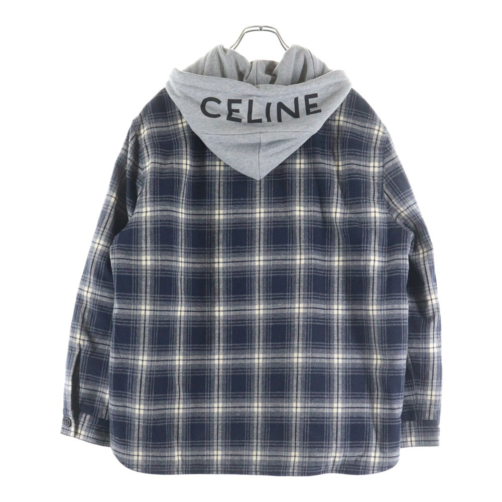 CELINE(セリーヌ) HOODED CHECK SHIRTS JACKET 2W65B912X.07MR フード付き チェックシャツジャケット オーバーサイズ ネイビー